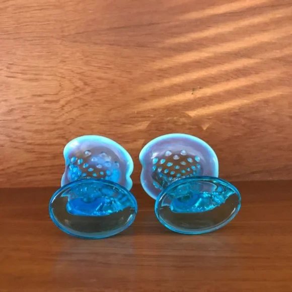 Vintage Fenton Art Glass Blue Hobnail Opalescent Vases or Toothpick - Picture 6 of 6